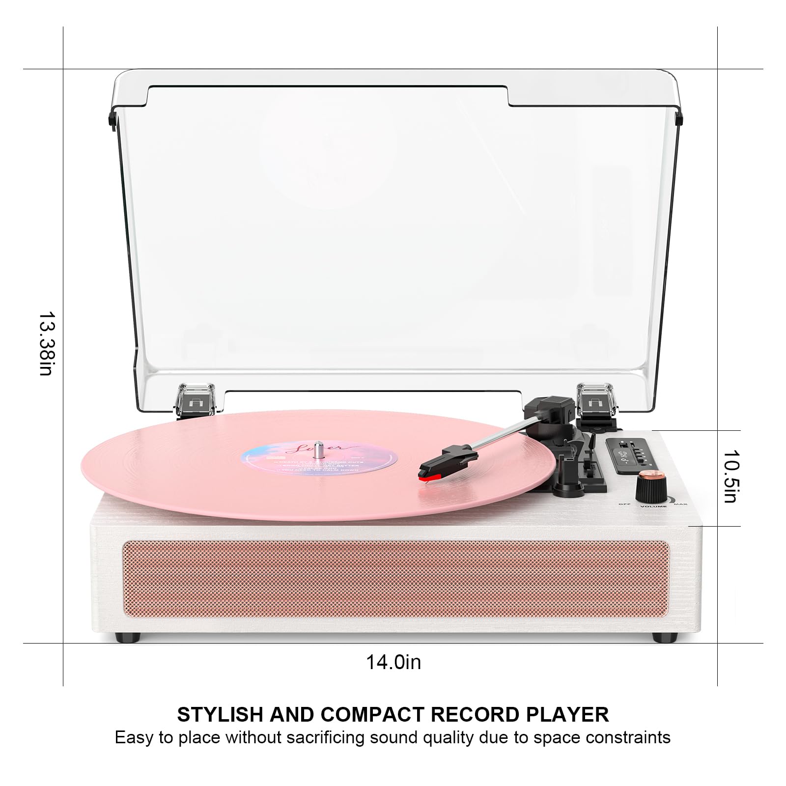 VINYLS LINK Giradischi in vinile con altoparlanti, giradischi Bluetooth con modalità EQ e display LED, giradischi vintage rosa, giradischi a 3 velocità per dischi in vinile, registrazione USB