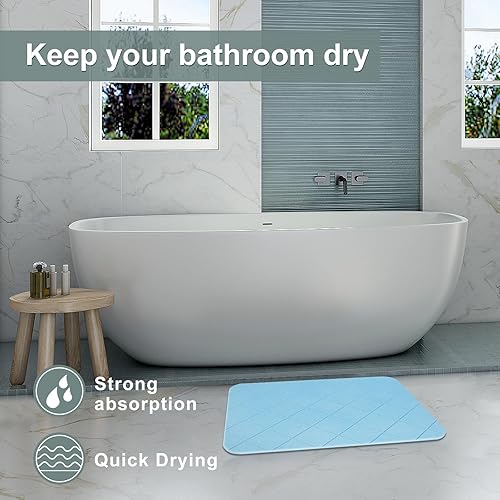 Miniatura 3 de Paquete de 2 tapetes de ducha de tierra de diatomeas, tapetes de baño de piedra, antideslizantes, superabsorbentes, de secado rápido, para baño,