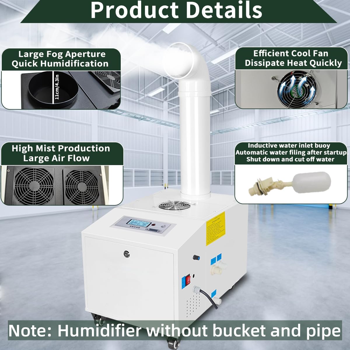Industrial Humidifier Highest Mist Output Commercial Humidifiers Stainless Steel Automatic Water Filling 10-99% RH Humidity Adjustable Cool Mist Humidifier for Large Room Factory Workshop (3000ml/h)