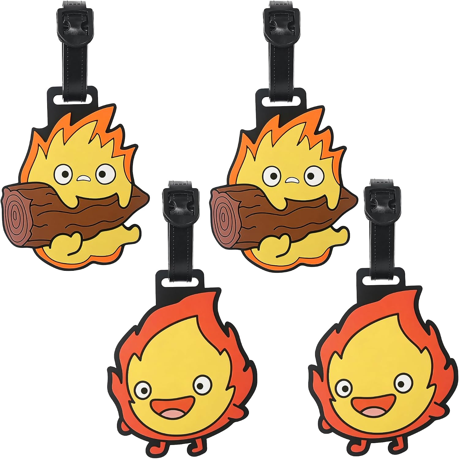 Cute Anime Calcifer Fire Kids Silicone Cruise Luggage Tags（4 Pack）
