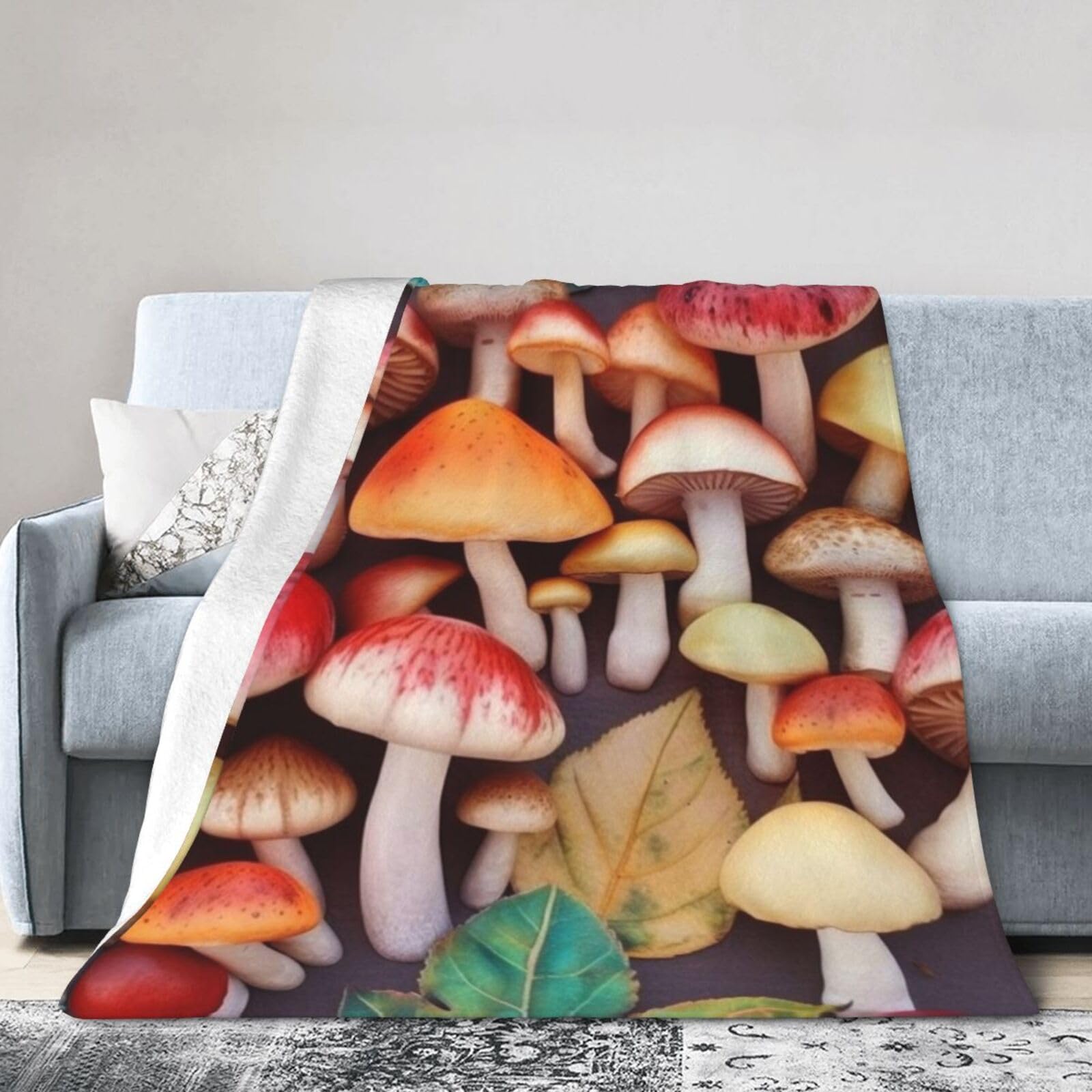Couverture champignons en flanelle micro-polaire lit et canapé