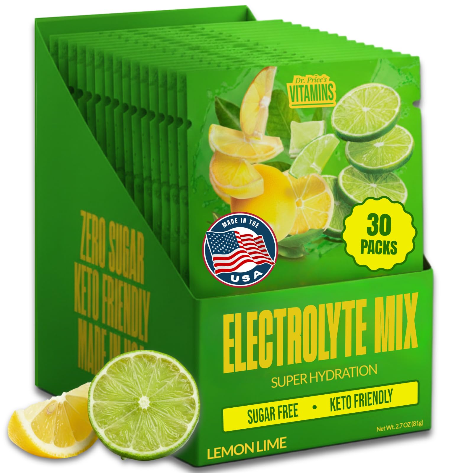 Dr. Price’s Electrolytes Hydration Powder Packets – Lemon Lime, 30 Packs | Sugar Free Electrolyte Drink Mix, 72+ Trace Minerals, Manganese | Keto Electrolytes, Vegan, Doctor-Formulated, Made in USA