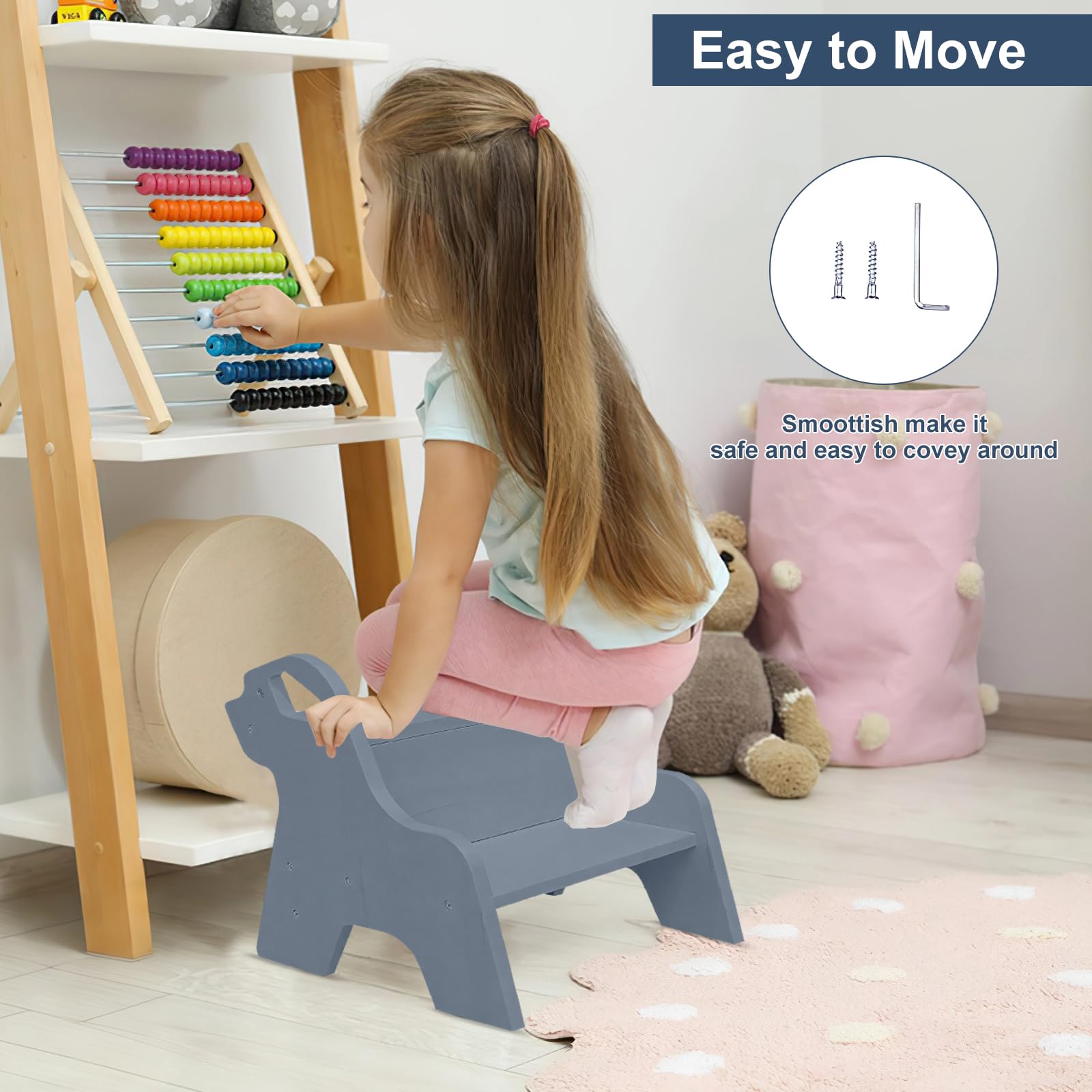 Step Stool for Children with 2 Steps, Children's Stair Stool with Handles and Non-Slip Pads - Image 4