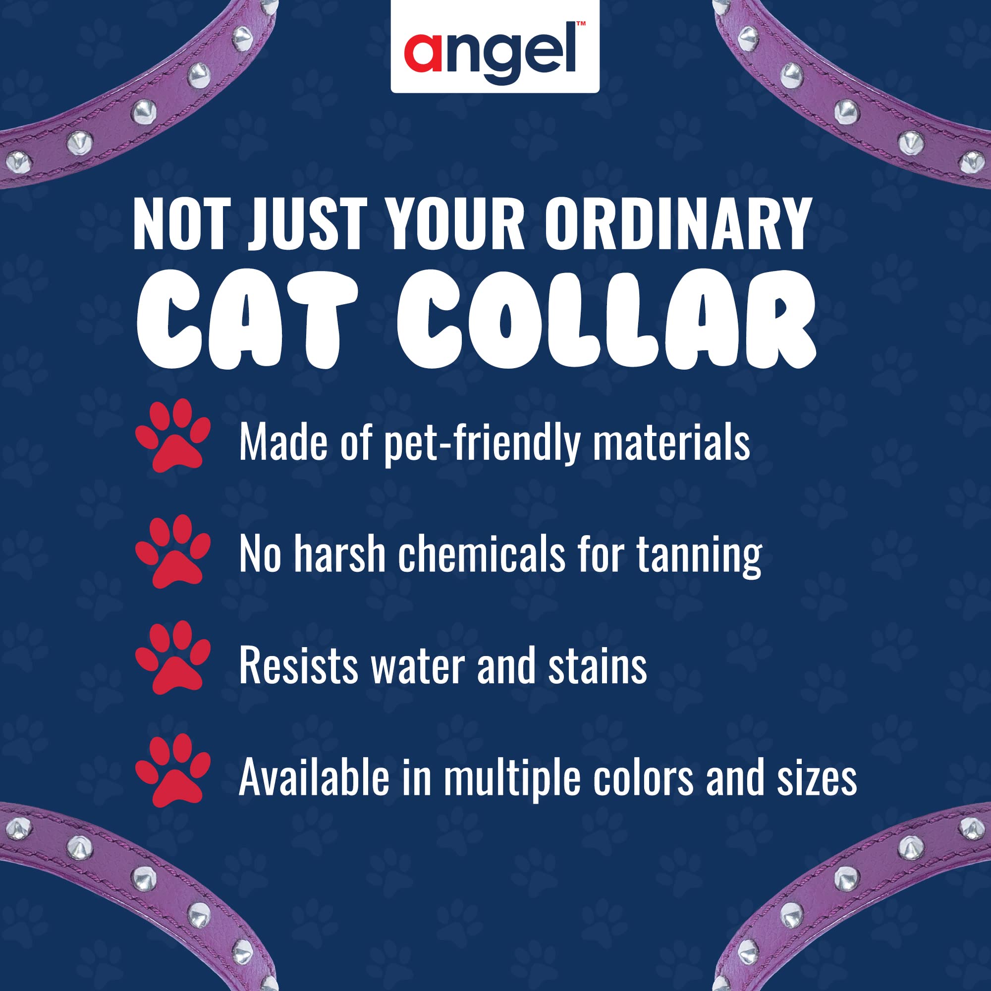 Angel Pet Supplies Inc. Ángel Mascota Suministros Piel Tachonado Collar de Gato con Seguridad elástico Stretch, 12 por 1/2-inch, Morado
