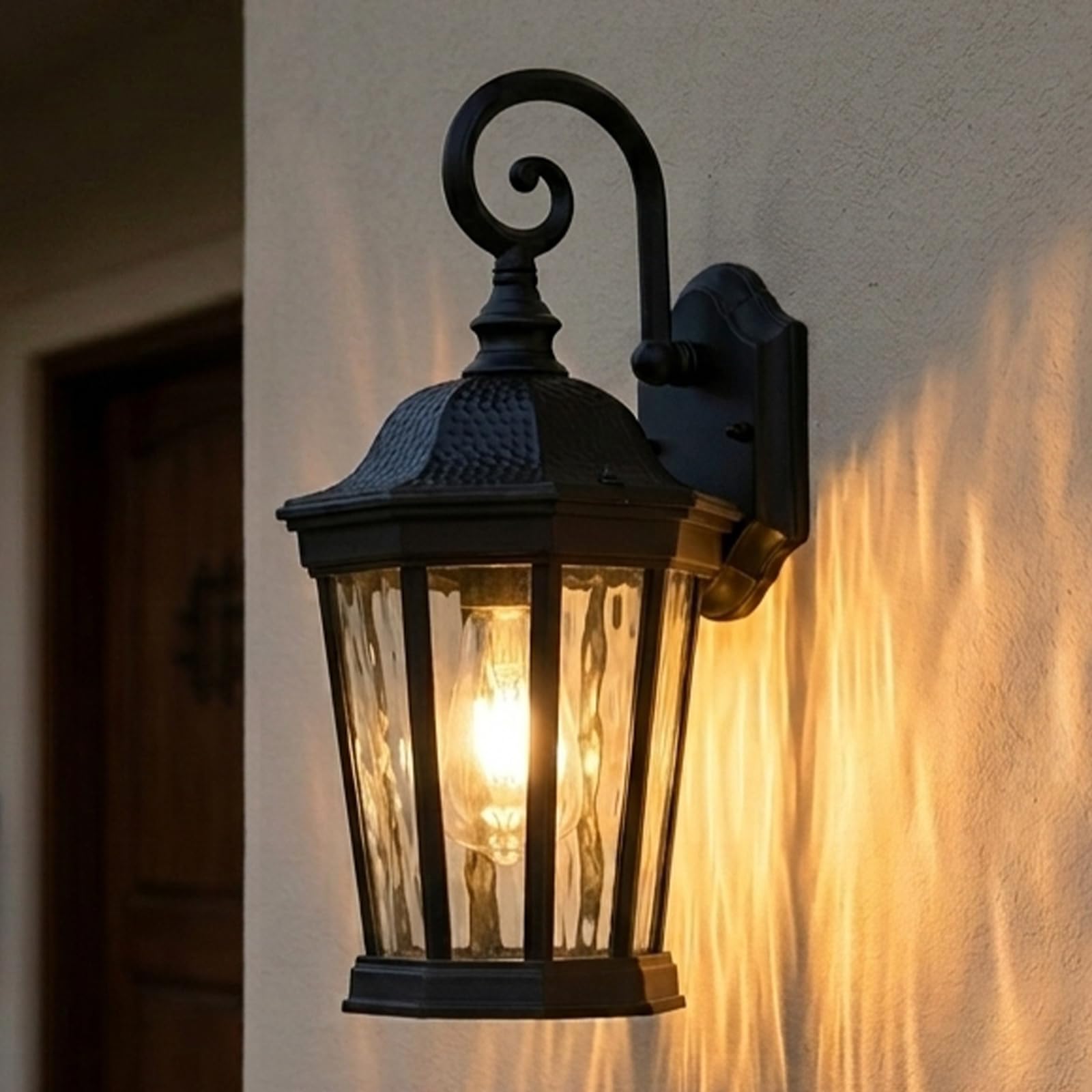 Black Exterior Wall Sconces, 16" Outdoor Wall Lamp with Water Glass
