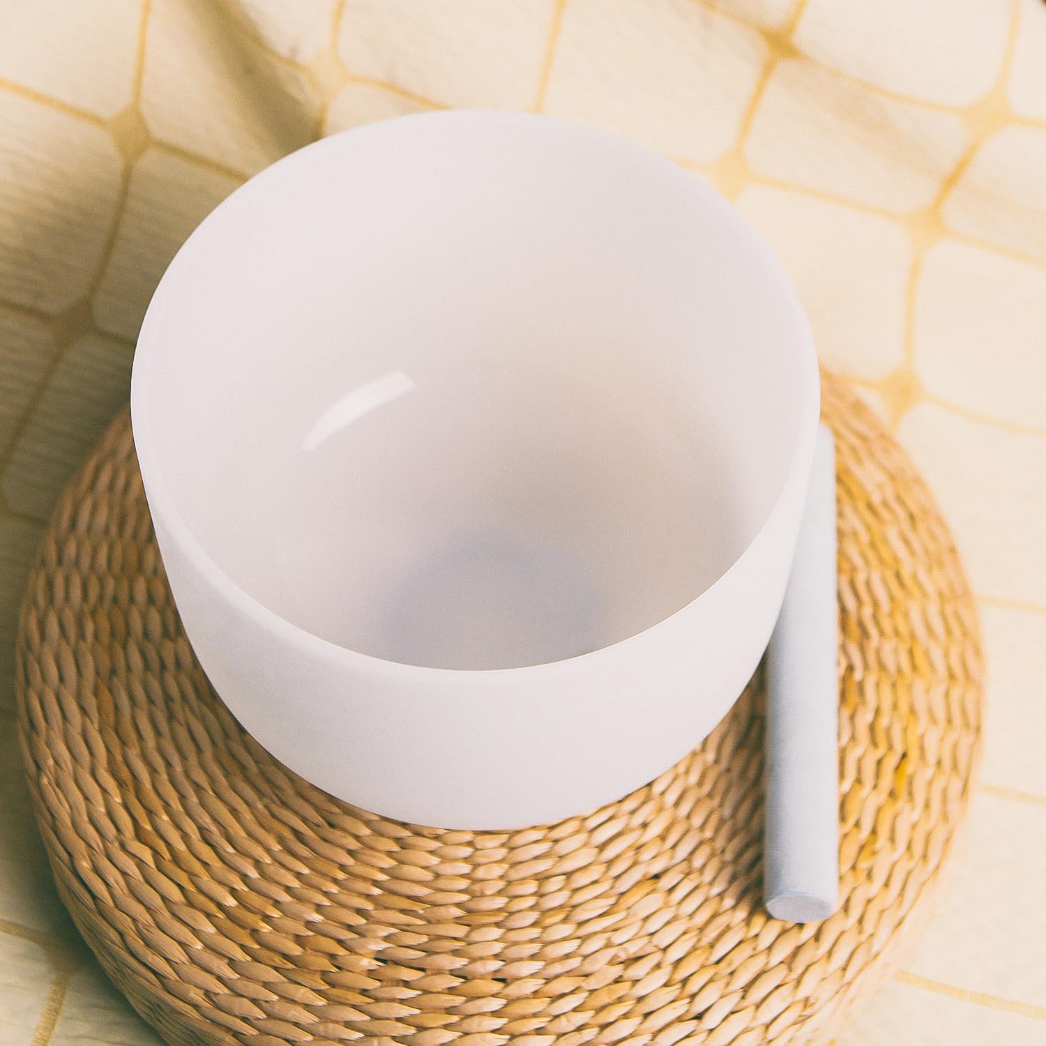 KVKA Juego de cuencos de 20 cm, nota B de 432 Hz, 8 pulgadas, cuenco de chakra blanco para yoga, meditación, sanación sonora, relajación, reducción del estrés con bolsa de transporte
