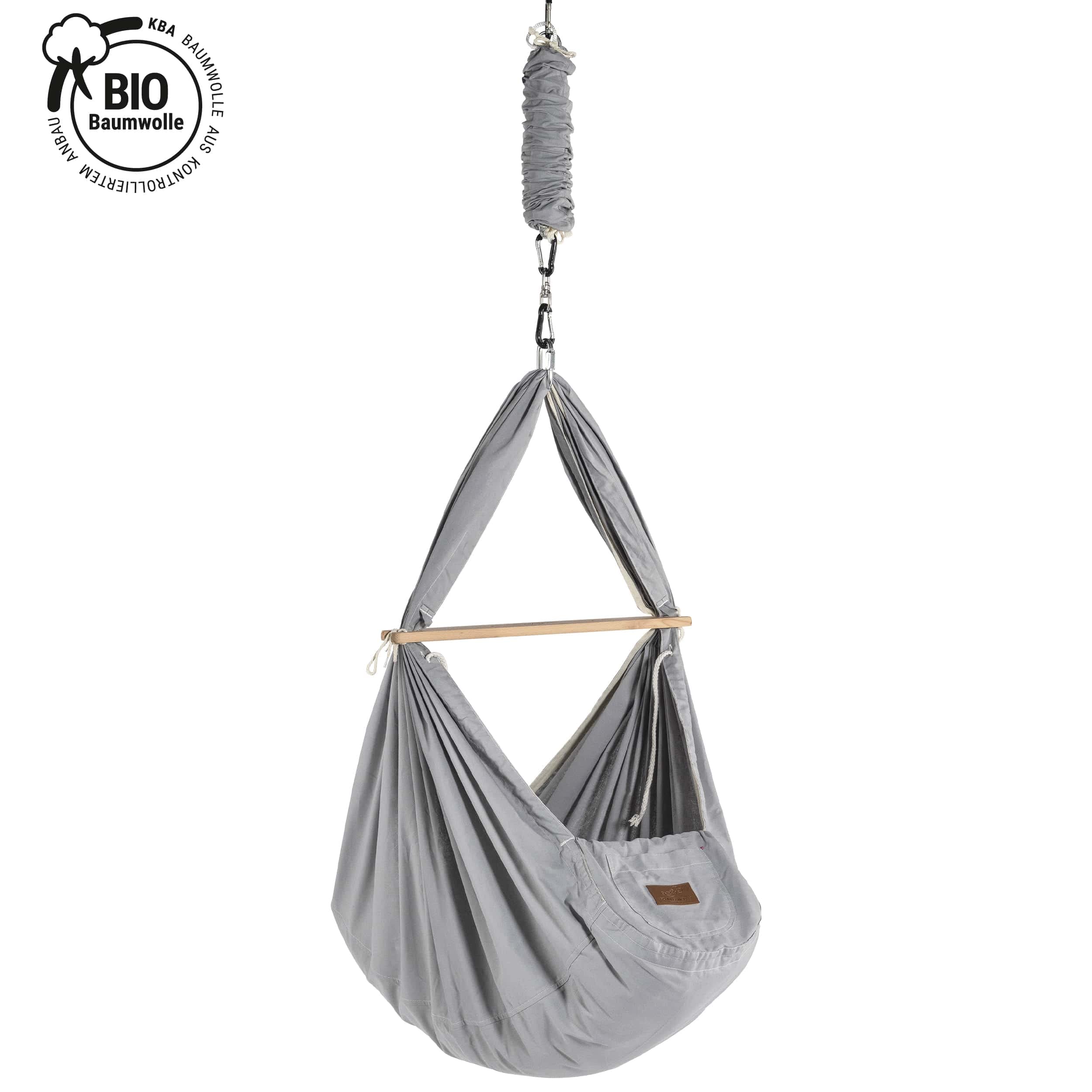 SCHMUSEWOLKE Berceau à ressorts Gris – Ensemble avec cadre en tipi blanc – Hamac pour bébés et tout-petits de la naissance à 3 ans – Coton bio – Avec matelas en laine de mouton