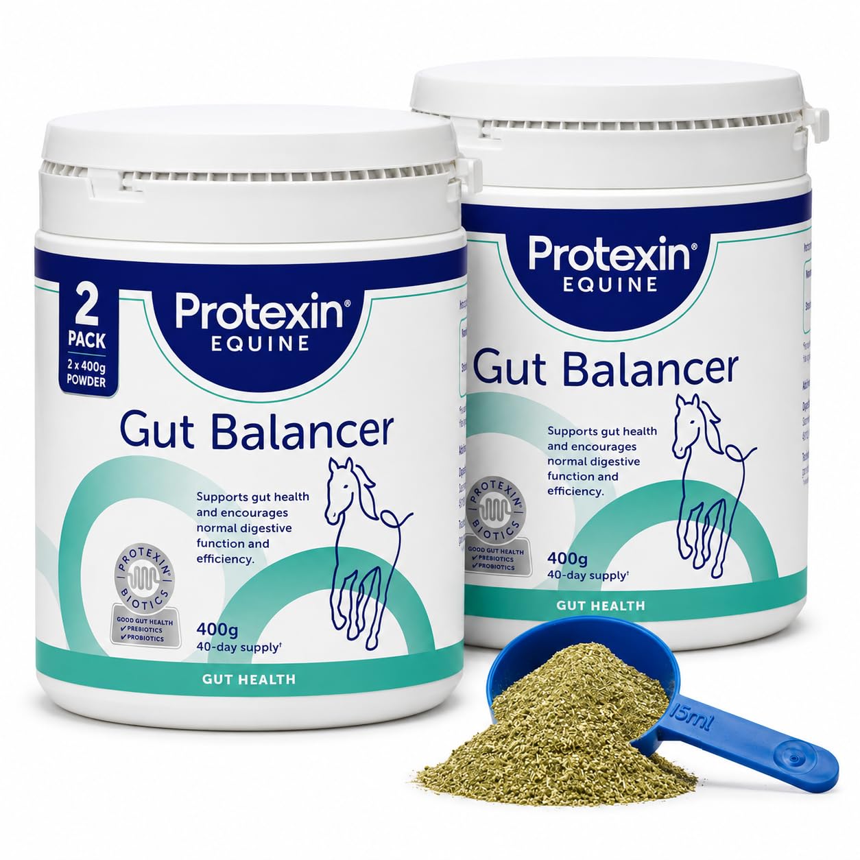 Protexin Equine Gut Balancer 400g Powder for Horses & Ponies – Daily Probiotic & Prebiotic Digestive Supplement, Gut Health & Digestive Support – 2 Pack