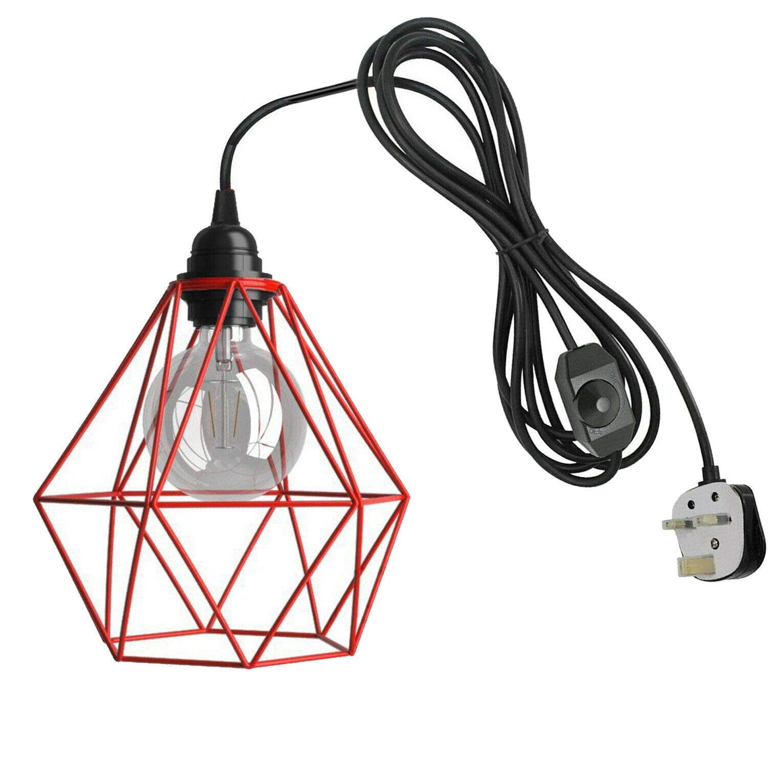 DC VOLTAGE Industrial Plug in Pendant Light, Cage Pendant Light Fixture with On/Off Switch, E27 Socket Vintage Hanging Light, Farmhouse Pendant Lighting for Kitchen Living Room Dining Room โ image 1