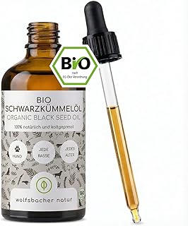 Bio Schwarzkümmelöl für Hunde 100ml - kaltgepresst 100% biologischer Anbau, in Glasflasche mit Glaspipette - pures ägyptisches Schwarzkümmelöl (Nigell Sativa) DE-ÖKO-060
