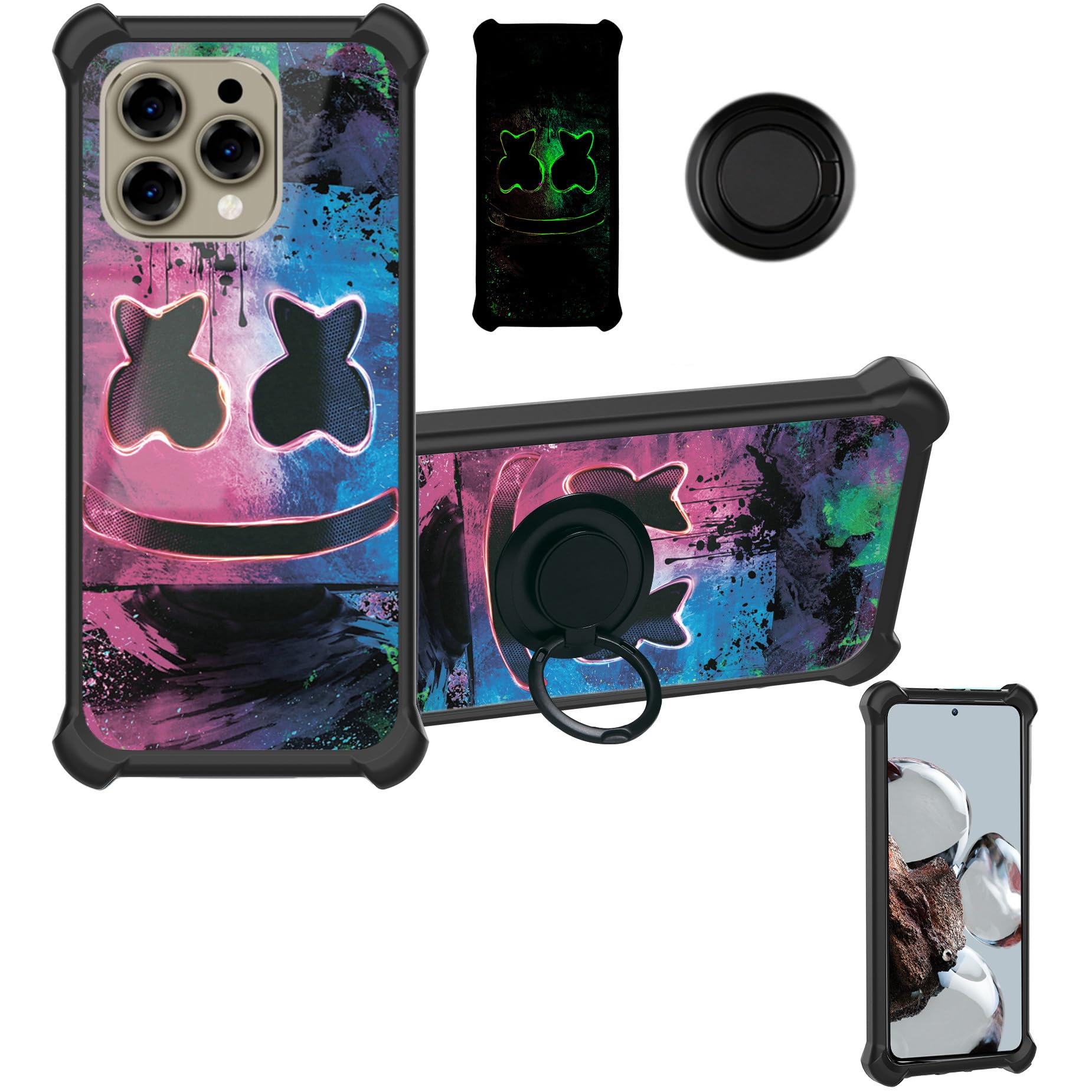 Aroepurt Case Compatible for Doogee N55 / N55 Pro Phone Case Cover [Hard PC + Soft Silicone][Ring Support] [Luminous Effect] YGH-BQ