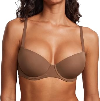 DOBREVA Lightly Padded Bras for Women Tshirt Supportive Demi Bra Underwire Plus Size