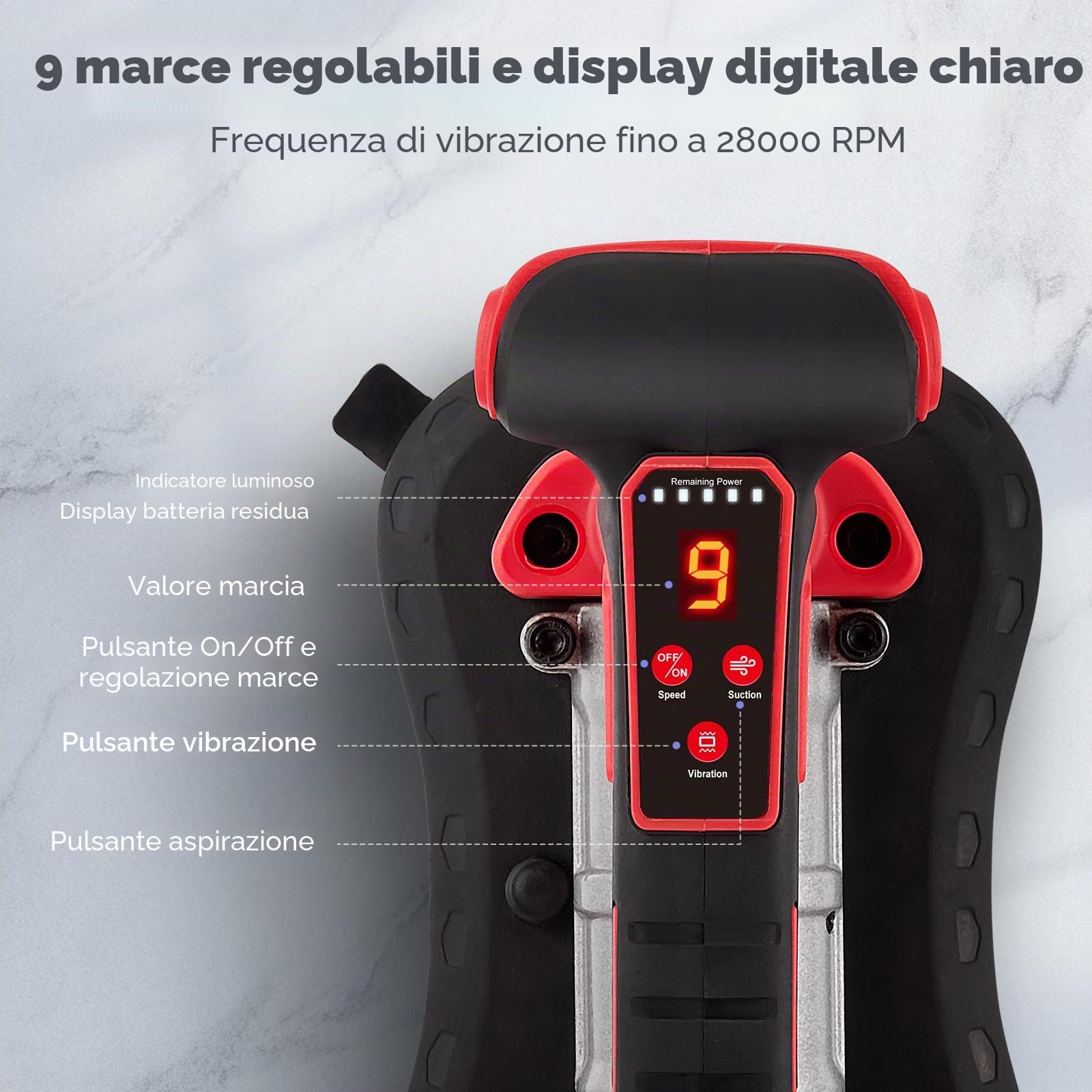 Vibratore per piastrelle e ventose a batteria 2 in 1 con leva, 9 livelli, 285 x 150 mm, ventosa 200 kg, adsorbimento per piastrelle di grandi dimensioni da parete e pavimento