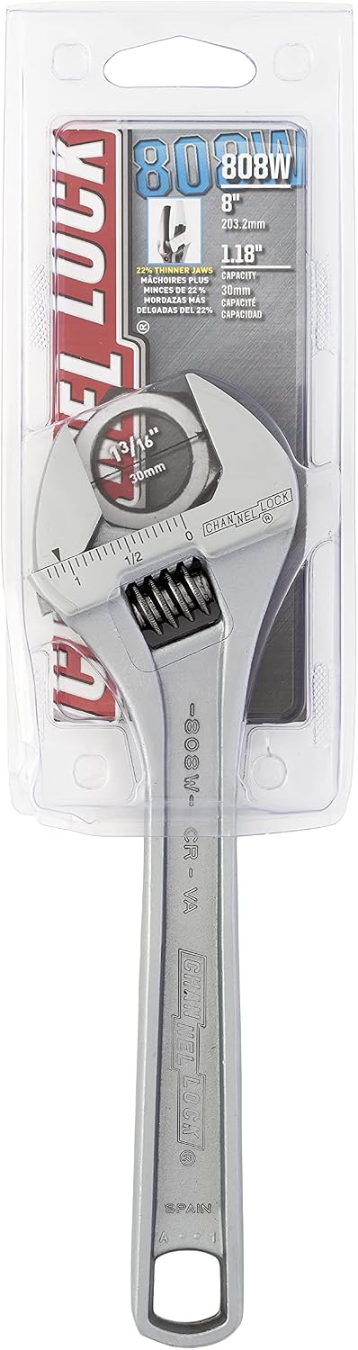 Channellock 808W 8-Inch Adjustable Wide Wrench, Chrome