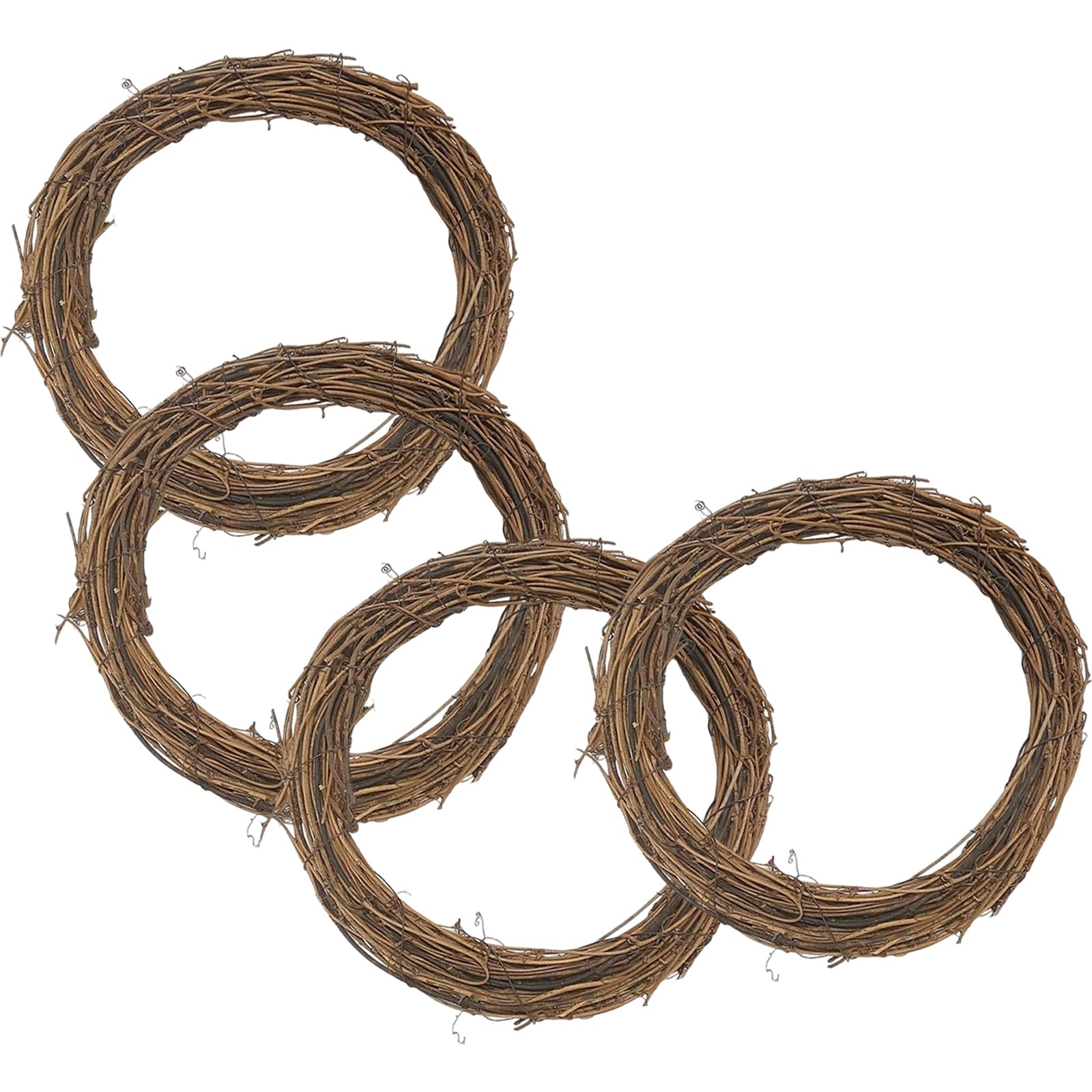 4PCS 25cm Natural Grapevine Wreath - Round Garland Rattan Branch Garland, Christmas Garland Halloween Rattan Garland DIY Crafts Garden Home Party