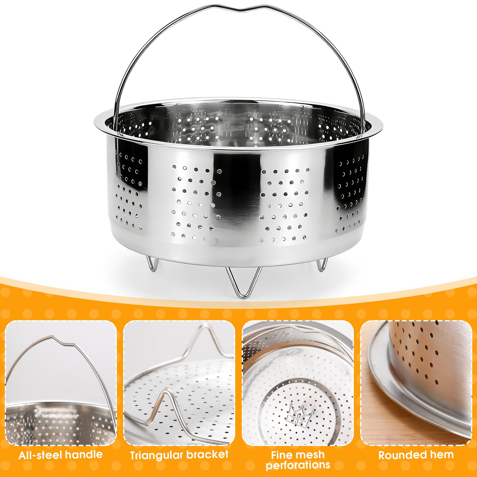 BINYI Insert de cuiseur vapeur en acier inoxydable 304 pour casserole, panier vapeur, 17,5 cm, pour casseroles, panier à vapeur, autocuiseur, légumes, fruits, œufs - 5