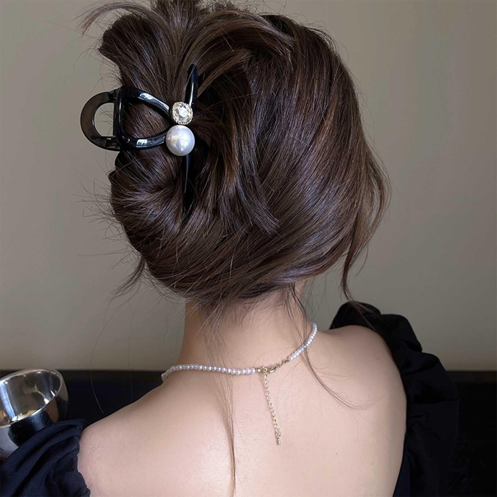 Amazon.com : Iaceble Crystal Pearl Hair Claw Clip Plastic  display picture 2