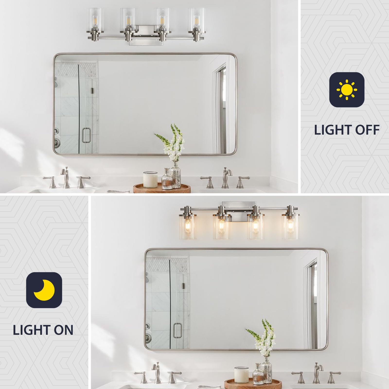 Lowes Nickel Vanity Lights Brushed Nickel Fixtures 3-Light Modern Vanity  Light Over Mirror With Milky White Frosted Glass Shades Bulbs Not Included Bathroom  Light, image size:1600x1600
