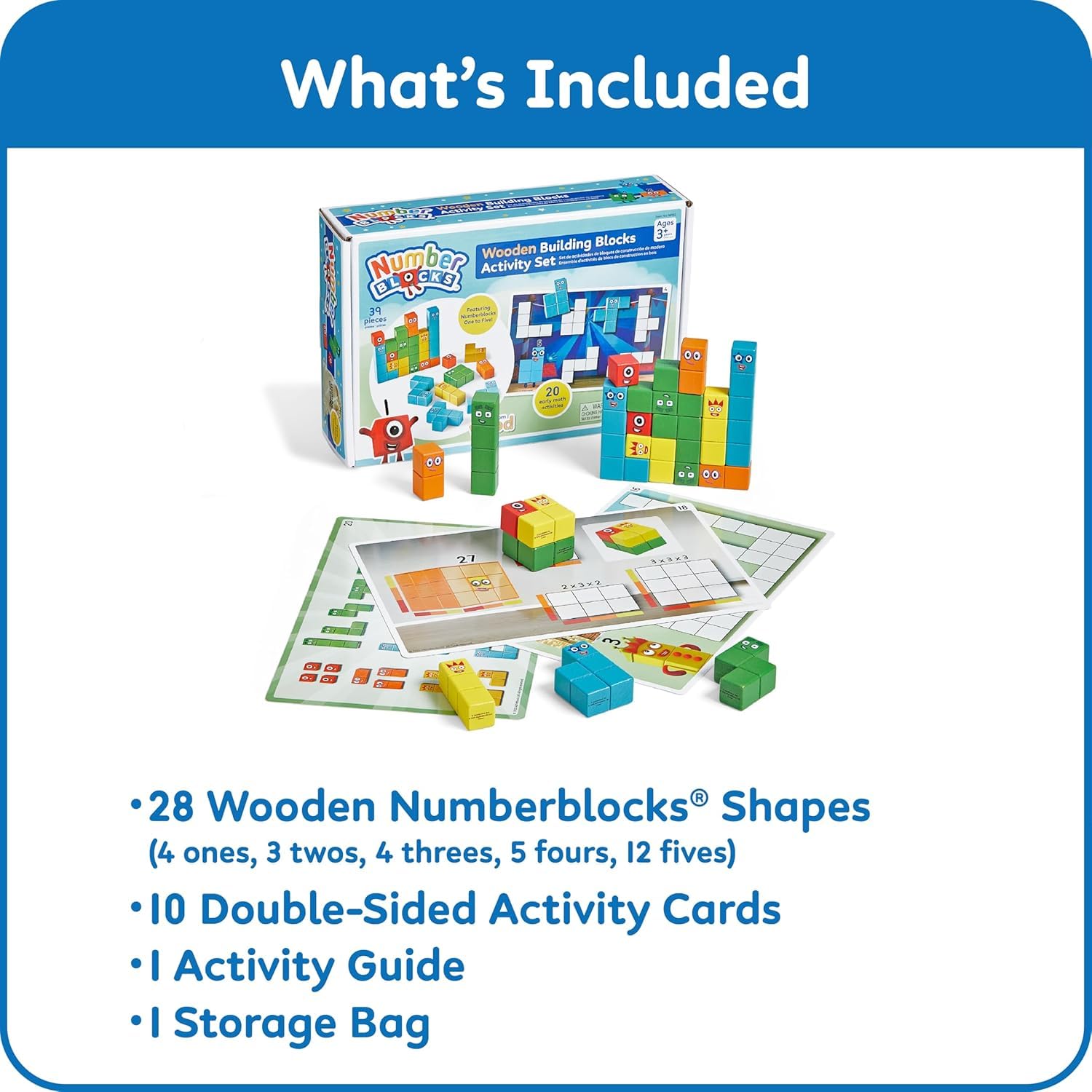 Learning Resources Numberblocks Kit De 20 Activités, 28 Pièces En Bois, Construire Les Personnages De Un à Cinq, Apprendre Nombres Et Comptage, Sac De Rangement, Jouet Éducatif, Âges 3 4