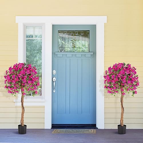 Miniatura 2 de Goplus Árbol artificial de buganvillas de 4.5 pies, árbol de flores de seda sintética en maceta con 312 flores, 624 hojas, planta de suelo falsa