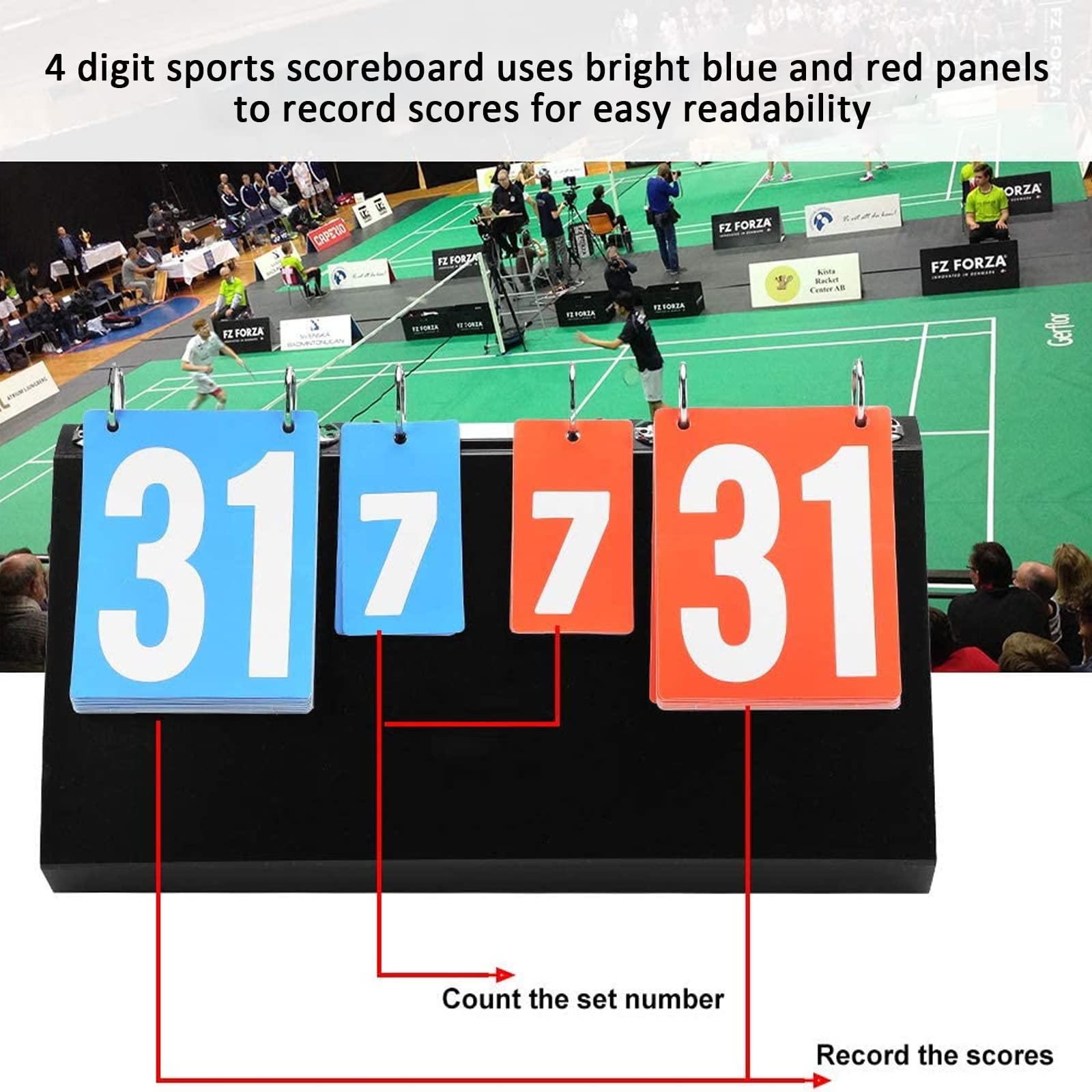 OUKENS Tabellone Segnapunti, Portatili Flip Tabellone Sportivo, Sportivo a 4 Cifre Tabellone Segnapunti per Basket, Badminton, Tennis da Tavolo, Sport Scoreboard