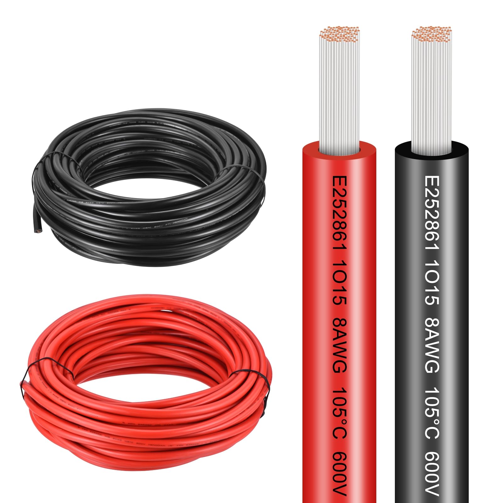 sourcing map 8 AWG Electrical Wire 100Ft(Red 50 ft Black 50 Ft), UL1015 Tinned Copper Wire 600V 105°C Battery Cable for Automotive Audio Trailer Marine Boat Solar LED Strip RV