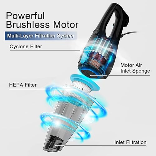 Miniatura 2 de Aspiradora vertical con cable, aspiradora de barra, ligera y sin bolsa, para el hogar, suelos duros, pelo de mascotas (gris-azul)