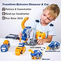Vista 3 de Juego de transformación de coche de construcción para niños pequeños, 5 piezas de robot de rescate de dinosaurios con conectores magnéticos, montar