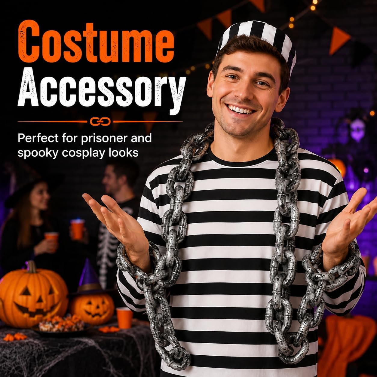 Halloween Fake Chain Prop, Plastic Chain for Pirate & Prisoner Costume | Realistic style decoration with lightweight links, ideal for costumes, themed parties, stage props and creative DIY projects