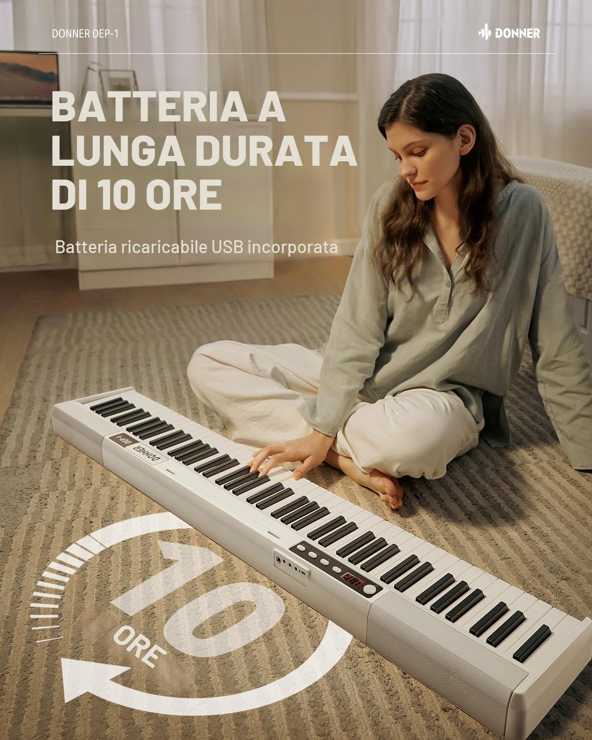 Donner DEP-1 - Tastiera con 88 tasti, tastiera digitale per principianti, tasti dinamici, pianoforte elettronico portatile con supporto, pedale di sostegno, borsa per il trasporto e adesivo per