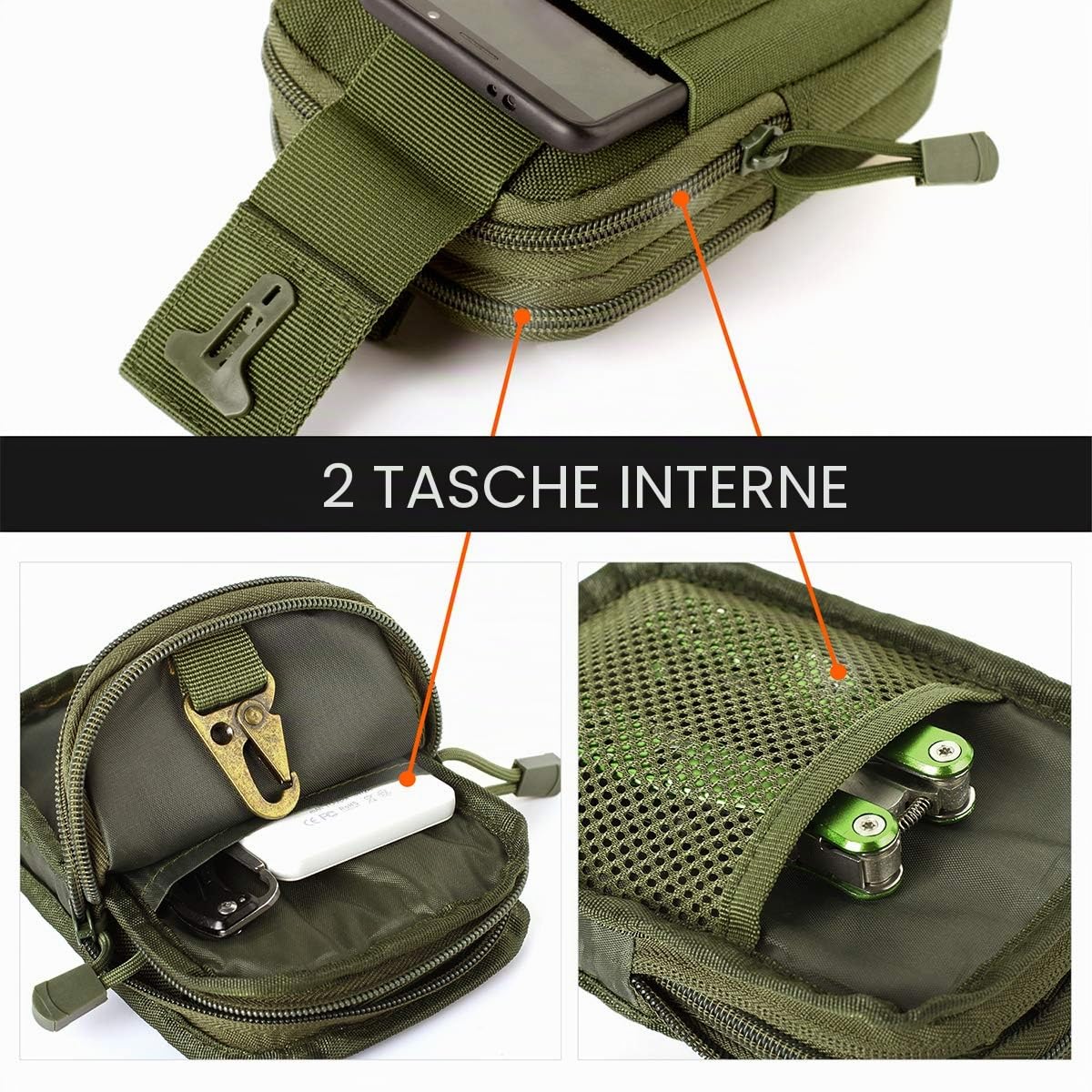 Unigear Marsupio Tattico da Cintura 1000D con Moschettone per Ciclismo, Escursionismo
