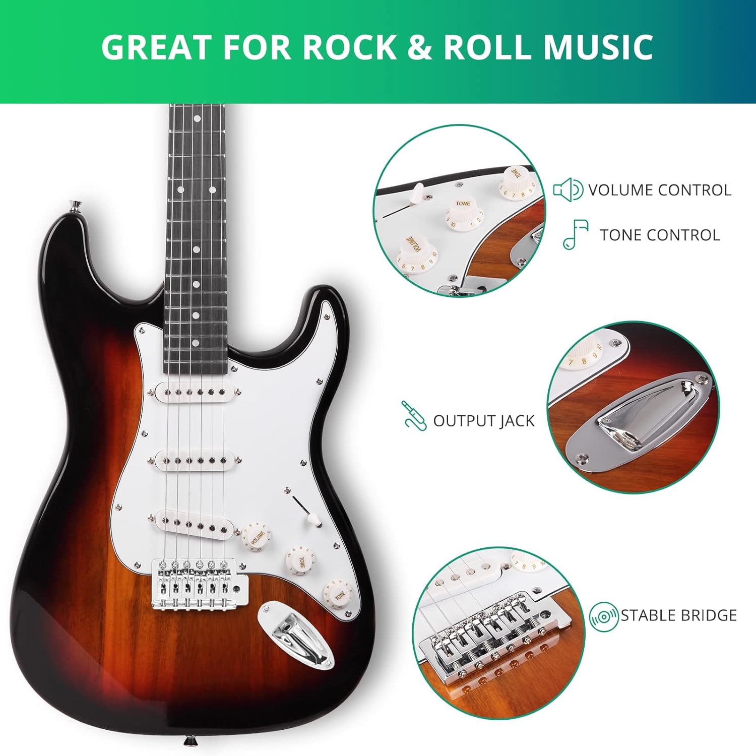 Ktaxon 39 Inch Electric Guitar, Full-Size Beginner Solid Body Electric Guitar Kit with Gig Bag, Strap, Tremolo Bar, Cable & Picks (Sunset Color)