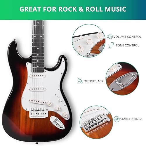 Miniatura 9 de Ktaxon Guitarra eléctrica de 39 pulgadas, kit de guitarra de cuerpo sólido para principiantes de tamaño completo con correa de bolsa de concierto,