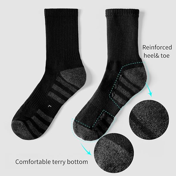 Mens Athletic Socks Cotton Moisture Wicking Cushion Crew Sport Work socks Men Women for Hiking Basketball 6 Pairs - 5