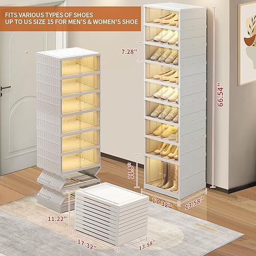 Miniatura 3 de Zapatero plegable de 6 niveles para armario, 6-12 pares de estantes plegables de plástico para zapatos, estantes apilables transparentes plegables