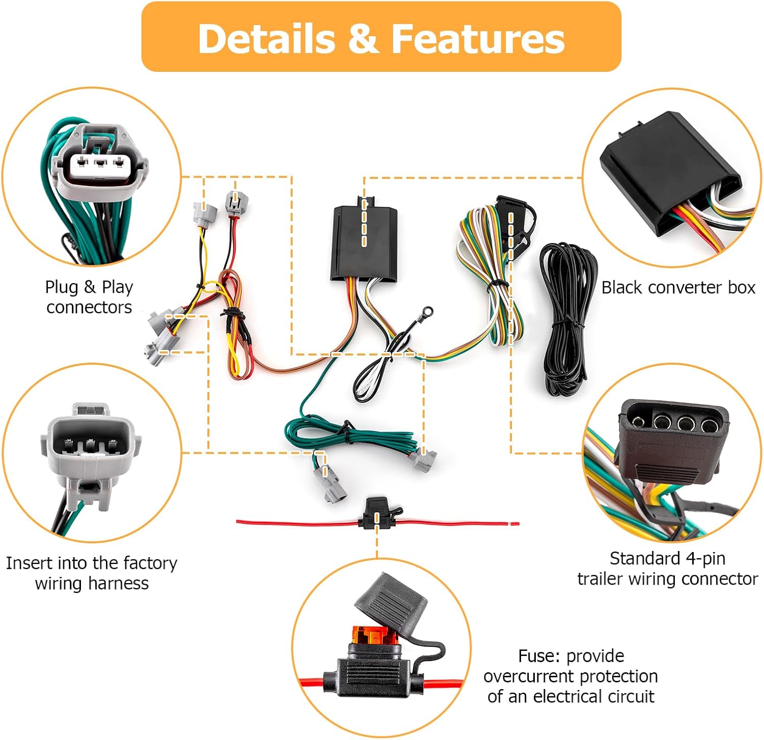 WeiSen Custom 4-Pin Trailer Wiring Harness Tow Hitch Wiring Harness Compatible with Toyota Tacoma 2016-2023