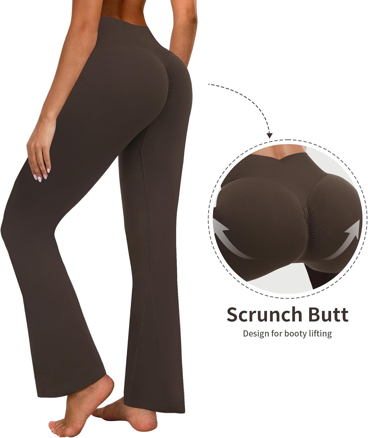 FireSwan Womens Flare Leggings No Front Seam Bootcut Yoga Pants with Tummy Control High Waisted Bell Bottom Workout Leggings Brown - Image 4