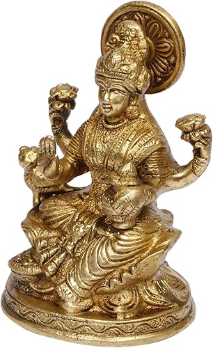 Miniatura 4 de Laxmi Mata Blessing Sentado en Lotus con Kalash y Owl Brass Murti (5 pulgadas)