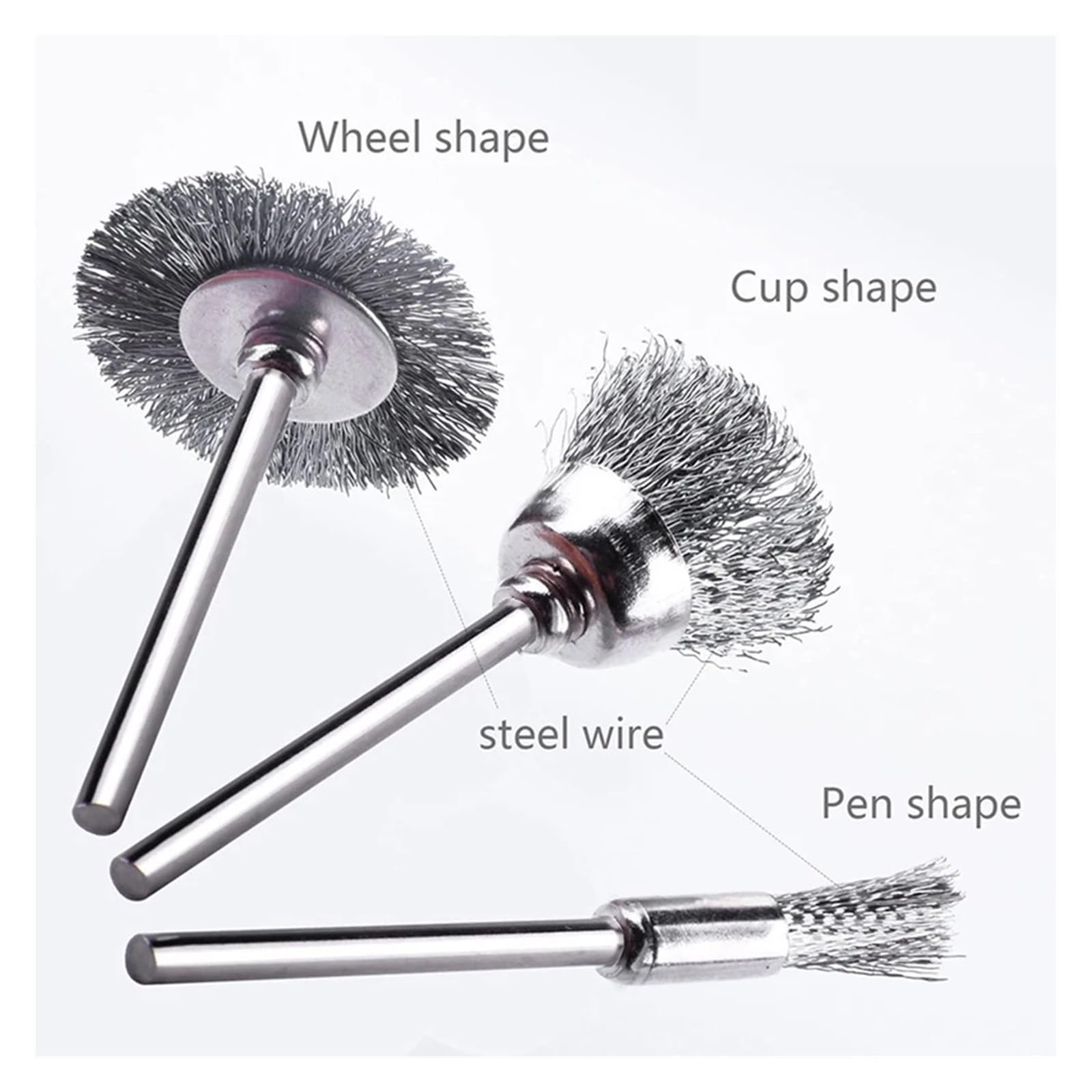 12 sztuk szczotka druciana szczotka mosiężna wiertło narzędzie obrotowe polerowanie narzędzie obrotowe zestaw szczotek do usuwania rdzy metalowej ( Color : 12pcs Steel Brushes , Size : 3MM )