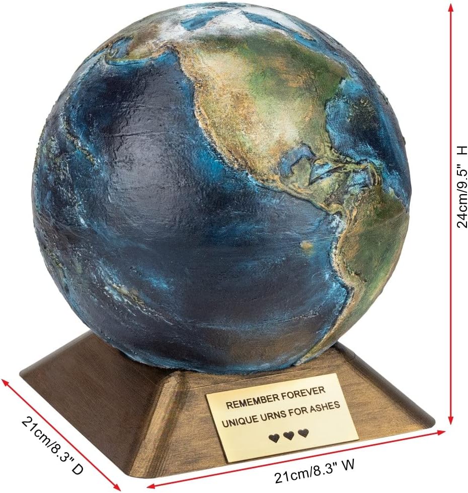 Globe Urns for Human Ashes, Globe Style Urn, Globe Cremation Urn, World Globe Urn, Earth Urn, Artistic Globe Urn, Decorative Globe Urn for Home Decor (Memorial Plaque/YES)