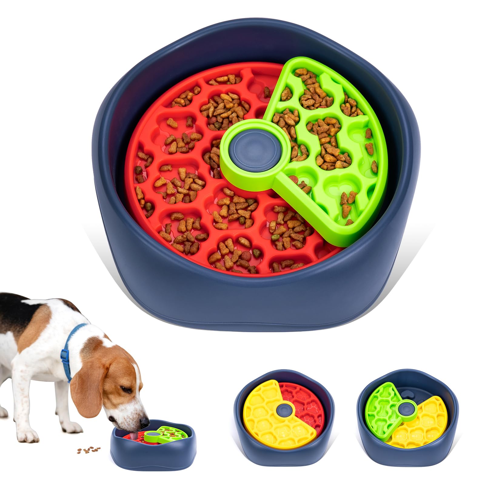 Jeu de puzzle interactif pour chien qui mange trop vite : le slow feeder ludique rouge et vert