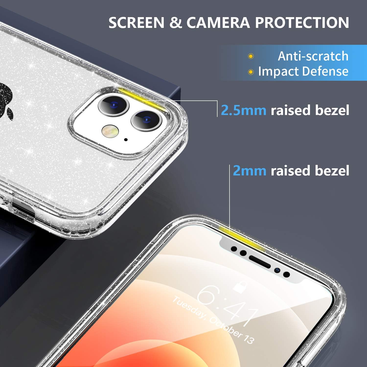 Diaclara Compatible with iPhone 12 Mini Case with [Built-in Screen Protector Touch Sensitive Anti-Scratch] Rugged Full Body Protection Sparkly Glitter Clear Case Compatible with iPhone 12 Mini 5.4"