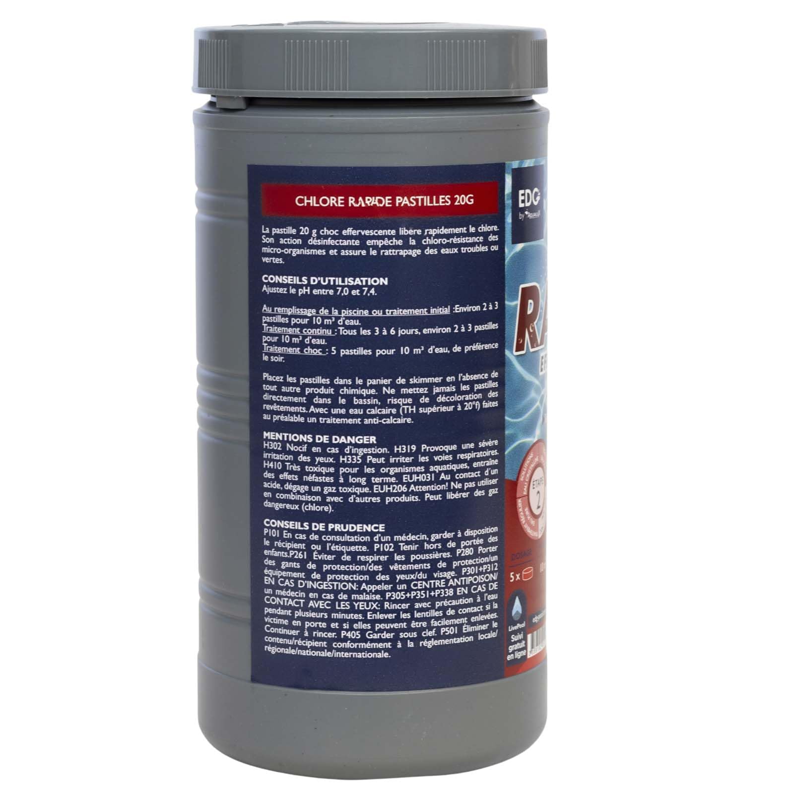 EDENEA - Chlore Rapide Piscine - Chlore Choc - Spécial Eaux Vertes - Boite 1kg - Pastilles 20g - Effet Immediat - EDG
