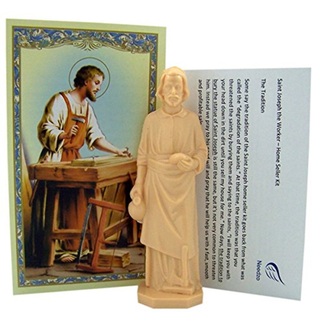 Religious Gifts Saint Joseph Statue Home Seller Kit with Prayer Card
