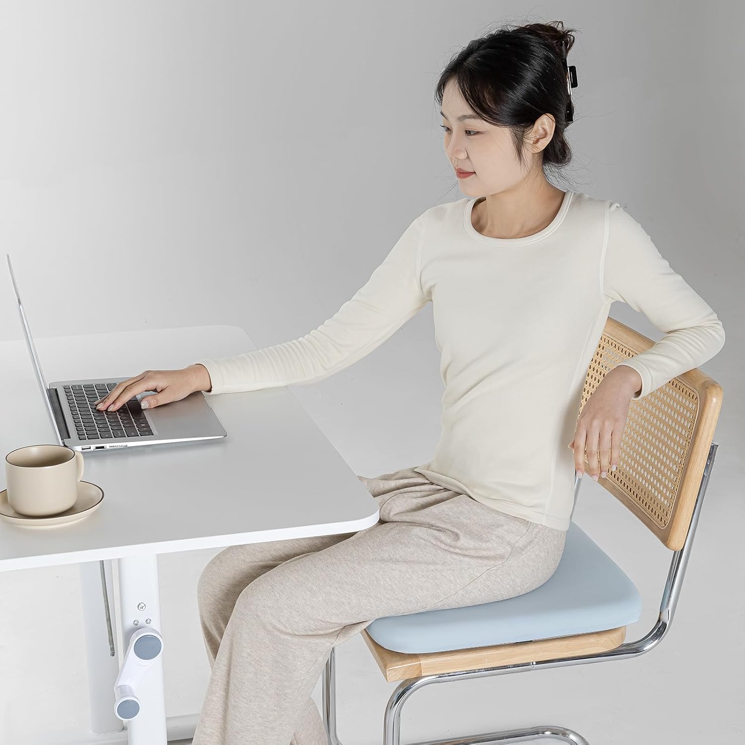 SheRest Office Chair Cushion with Straps, Memory Foam Seat Cushion with Removable Cover, Suitable for Office Chairs, Car Seats, and Airplane Seats, Blue, X-Large