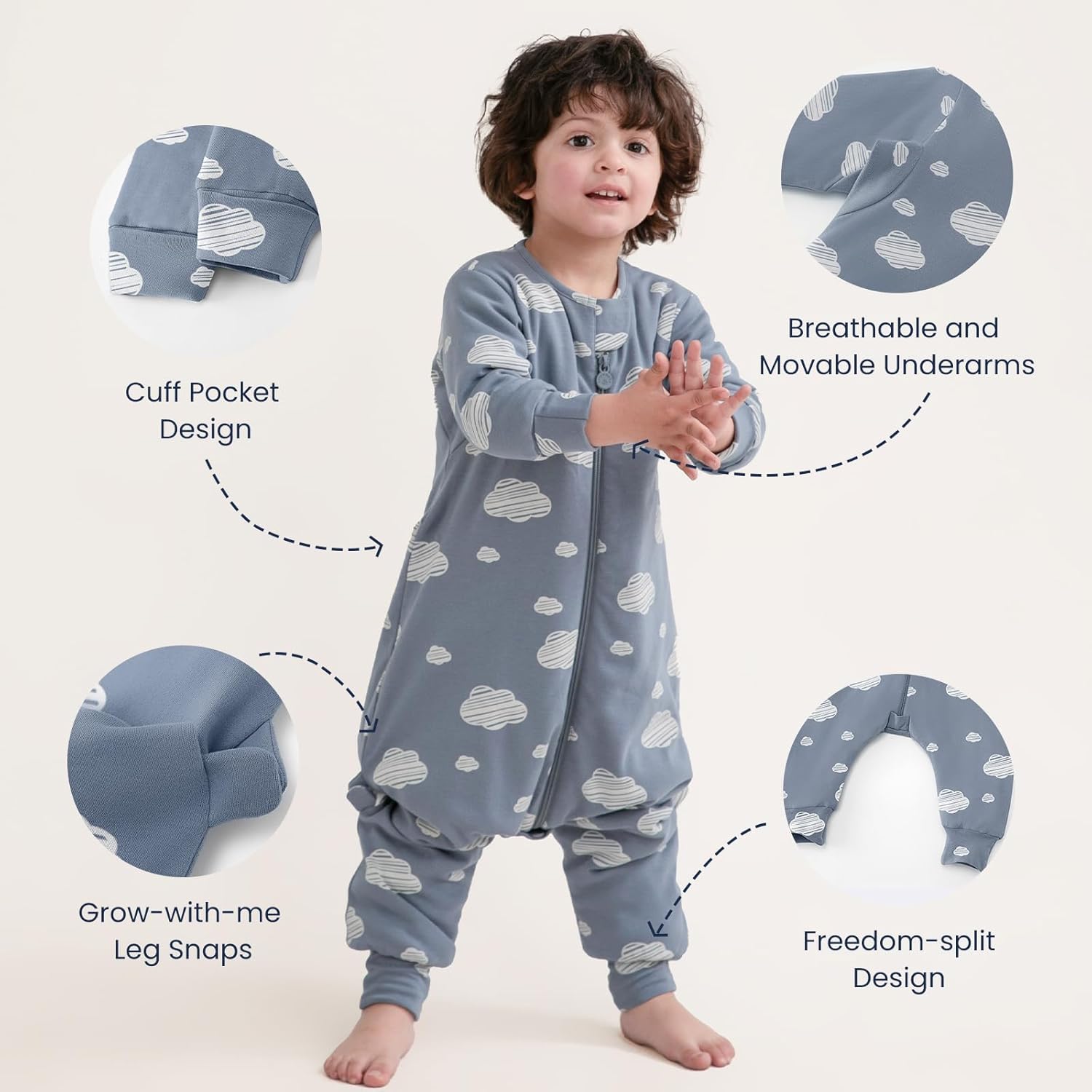 kaiya baby Unisex Toddler Sleep Sack with Feet, 2.5 Tog Baby Winter Sleep Sack Long Sleeve 6-18Months, Gifts for Boys & Girls, Blue Sky - Image 7