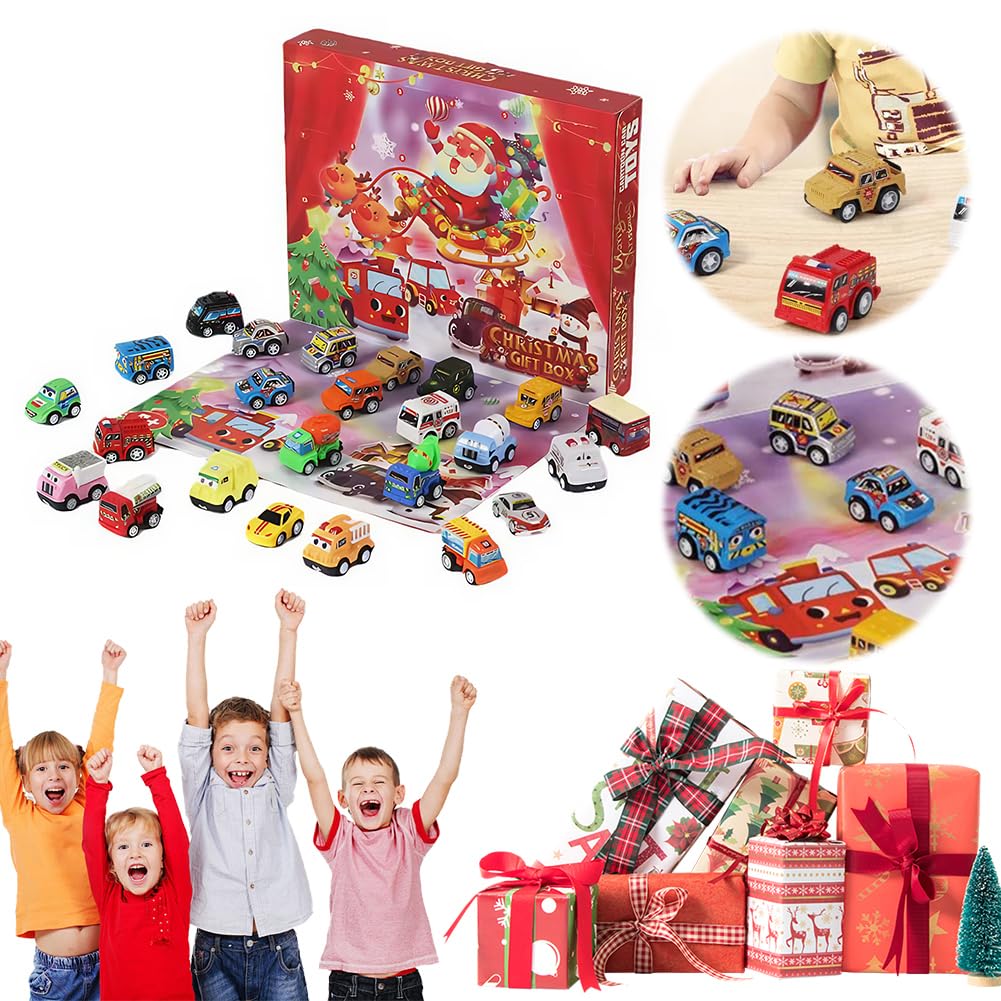 Calendario Avvento Natale 2025 con 24 Macchinine Pull Back, Gioco Conto alla Rovescia per Bambini
