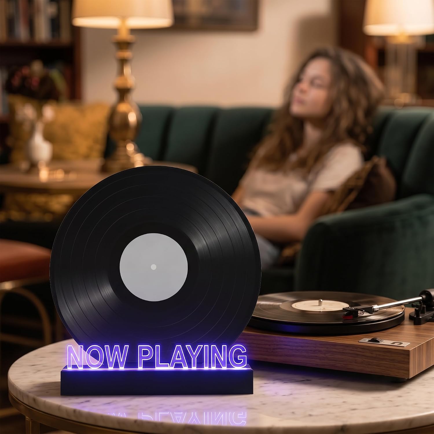 Now Playing Vinyl Record Stand with 7-Color Changing Lights, Vinyl-Inspired Design Record Stand, Stylish Music Decor and Gifts for Vinyl Record Lovers, Vinyl Display for Audiophiles.