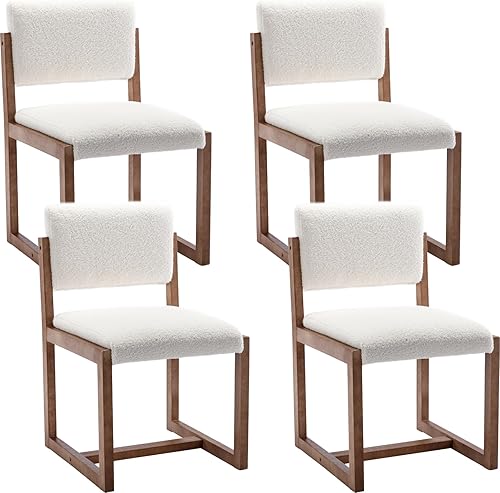 Miniatura 16 de Mid-Century - Juego de 2 sillas de comedor tapizadas de sherpa, sillas laterales sin brazos con respaldo, patas de madera para comedor, sala de