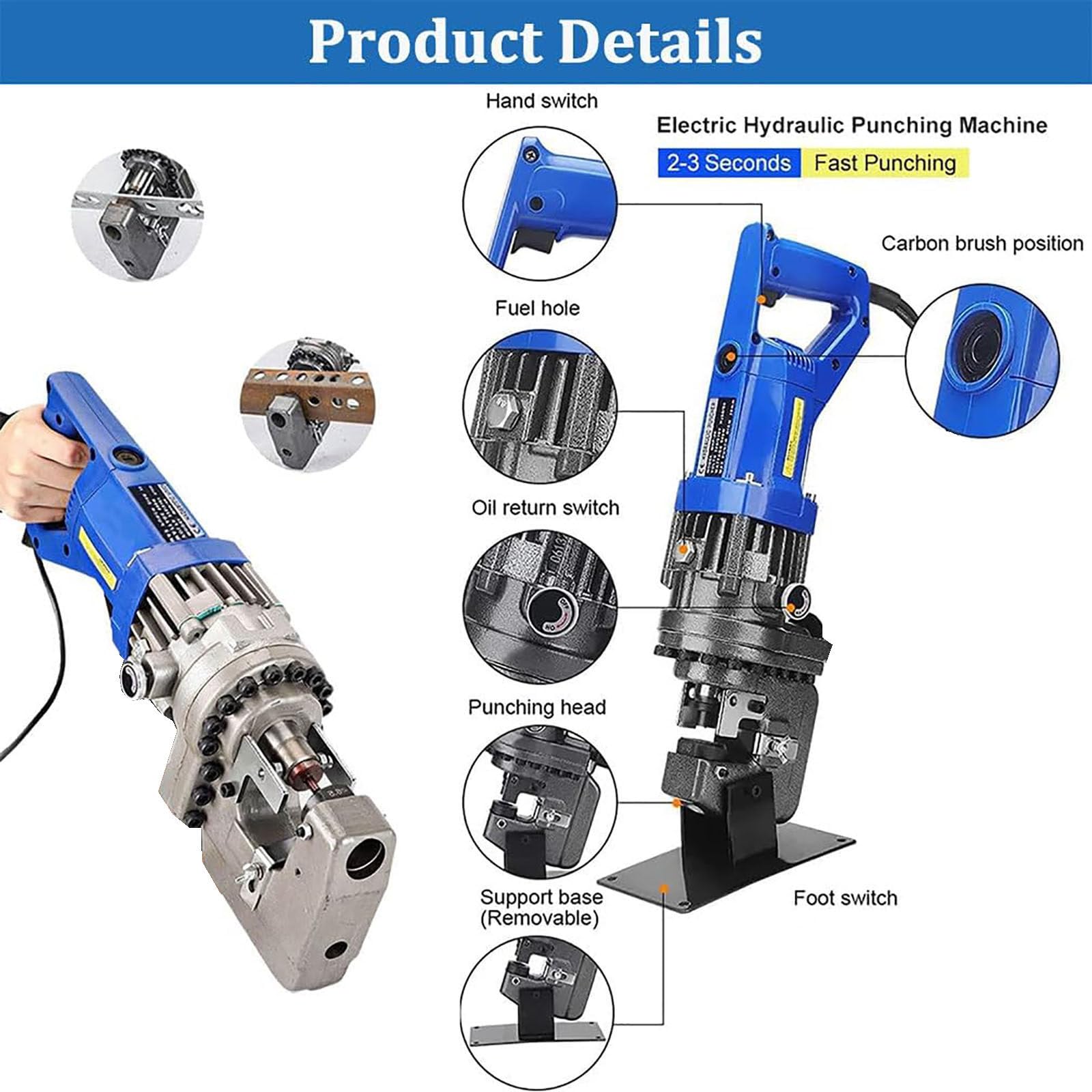 Perforadora HidráUlica de 1500 W, Herramienta de PerforacióN HidráUlica EléCtrica, Perforadora de Agujeros para Placas de Acero, Placas de Acero Angulares, Placas de Hierro,Channel Steel